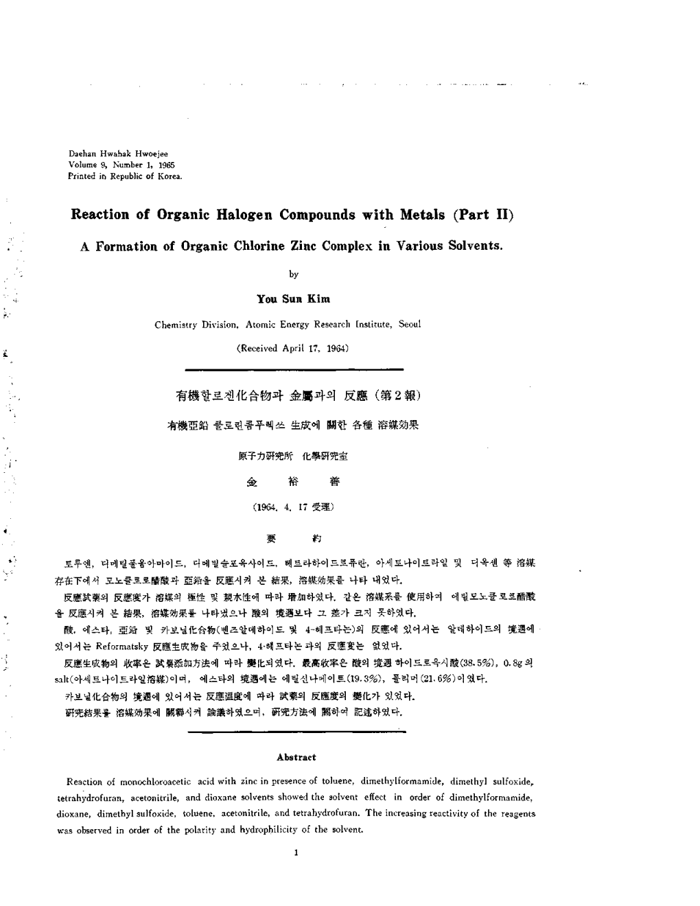 Reaction of Organic Halogen Compounds with Metals (Part II)