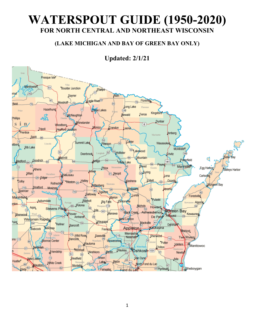 Waterspout Guide (1950-2020) for North Central and Northeast Wisconsin