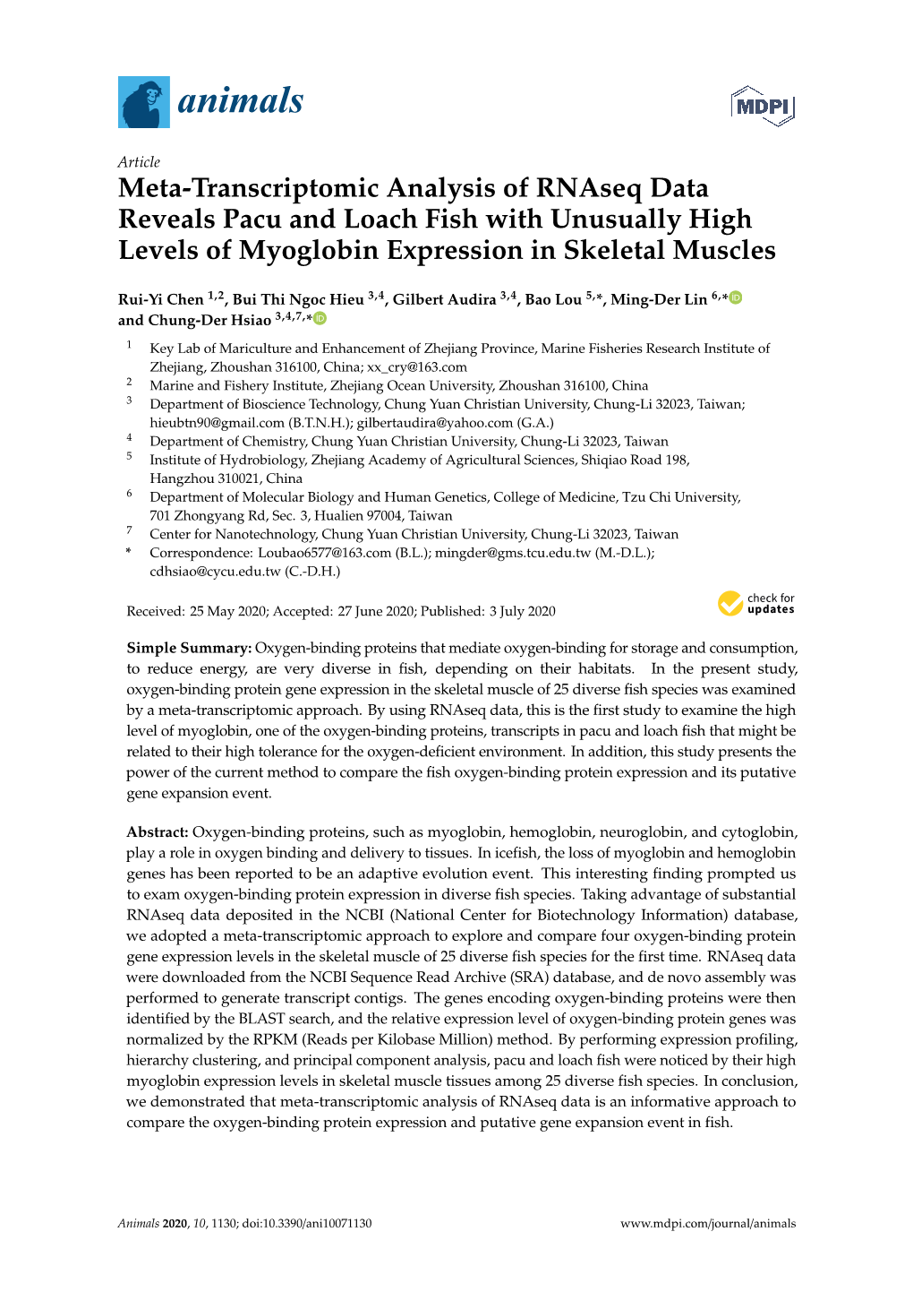 Meta-Transcriptomic Analysis of Rnaseq Data Reveals Pacu and Loach Fish with Unusually High Levels of Myoglobin Expression in Skeletal Muscles