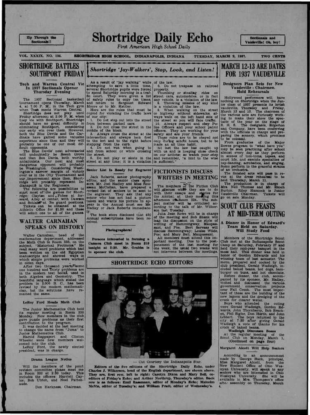 Shortridge Daily Echo Vaudeville! Oh, Boy! First American High School Daily VOL