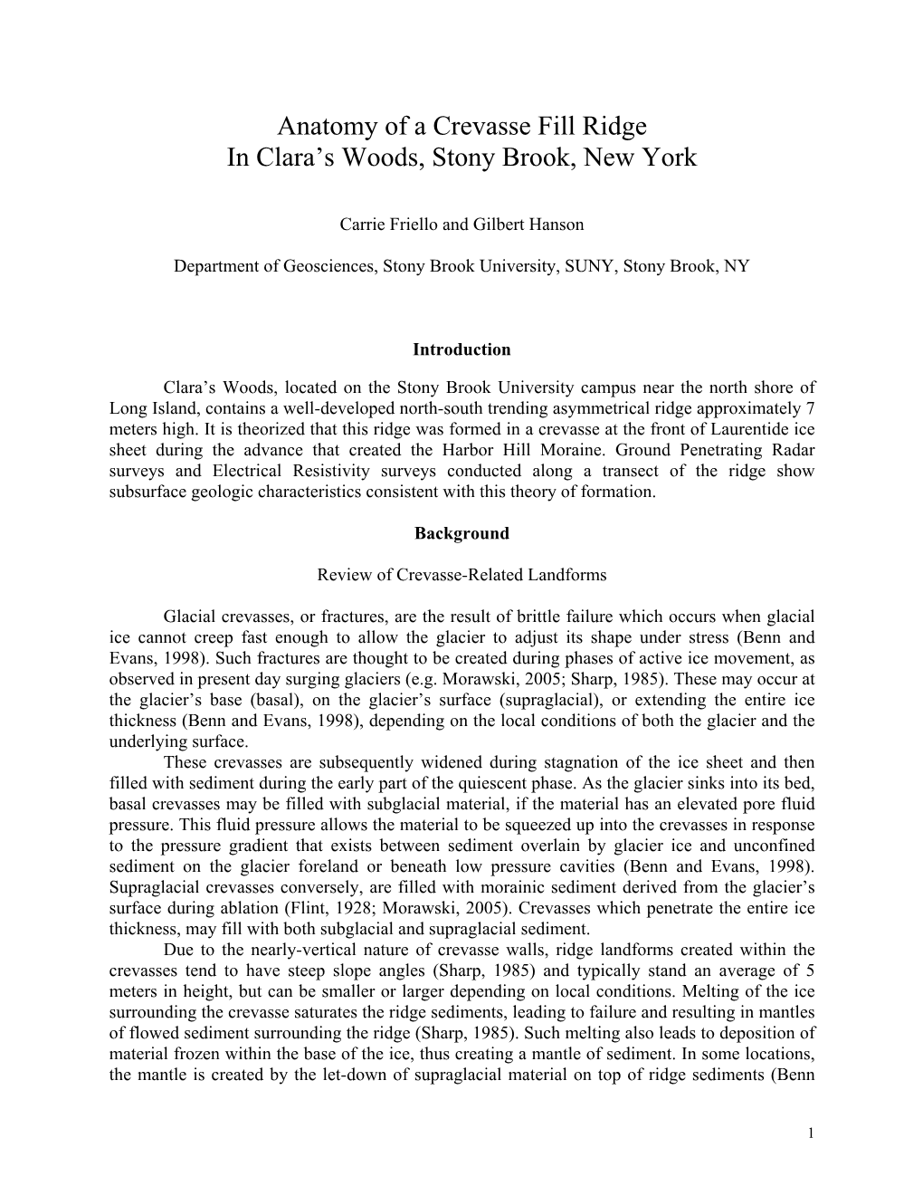 Anatomy of a Crevasse Fill Ridge in Clara’S Woods, Stony Brook, New York