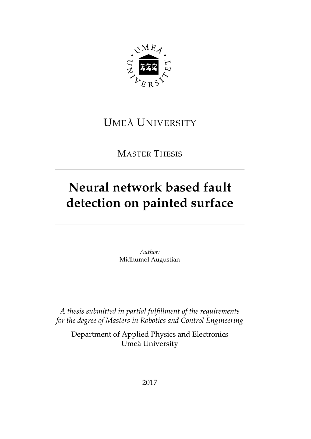 Neural Network Based Fault Detection on Painted Surface