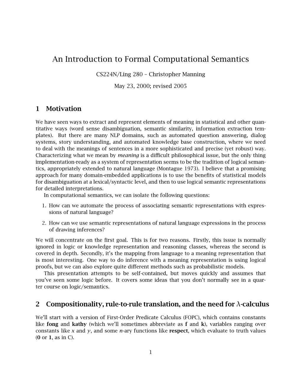 An Introduction to Formal Computational Semantics