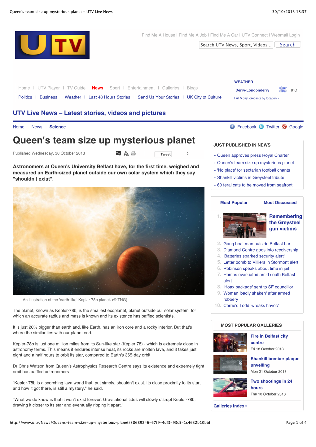 Queen's Team Size up Mysterious Planet - UTV Live News 30/10/2013 18:37