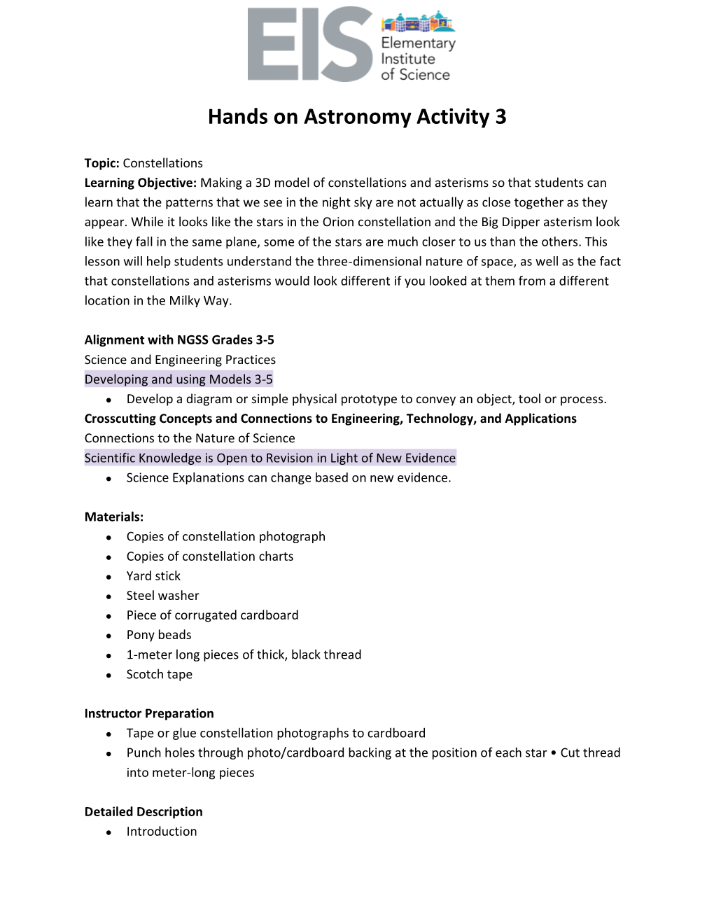 Hands on Astronomy Activity 3