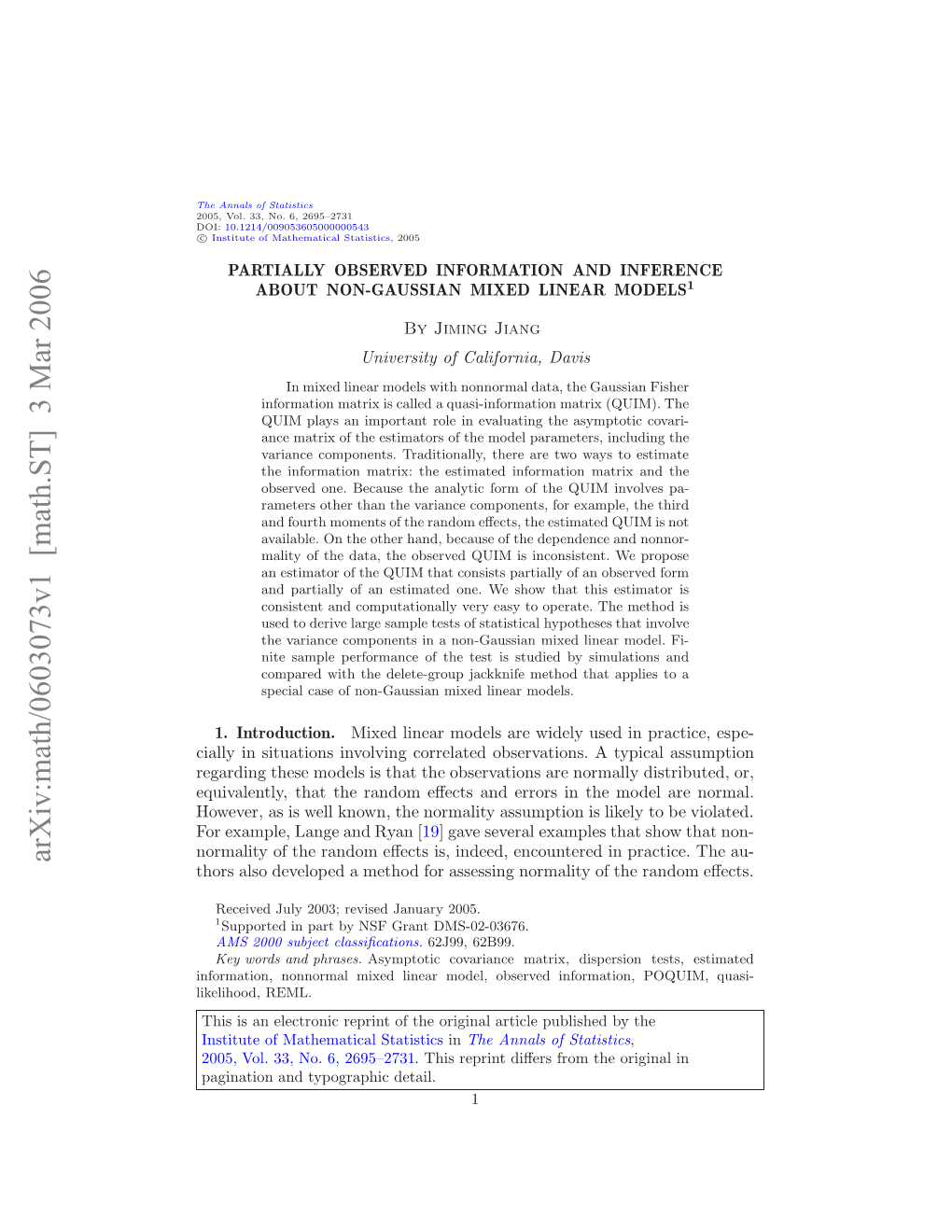 Partially Observed Information and Inference About Non-Gaussian