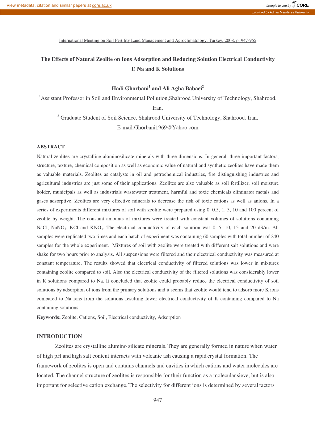 947 the Effects of Natural Zeolite on Ions Adsorption and Reducing