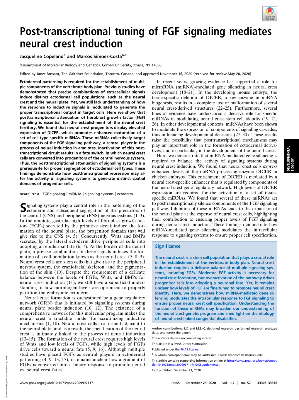 Post-Transcriptional Tuning of FGF Signaling Mediates Neural Crest Induction