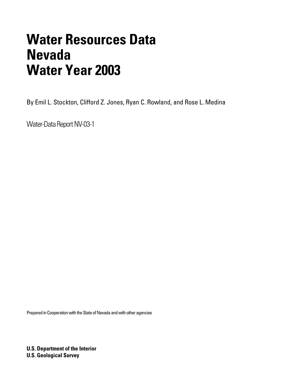 Water Resources Data Nevada Water Year 2003