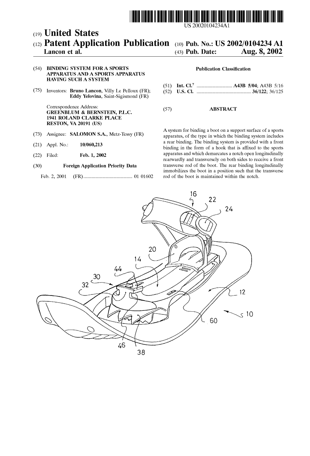 (12) Patent Application Publication (10) Pub. No.: US 2002/0104234 A1 Lancon Et Al