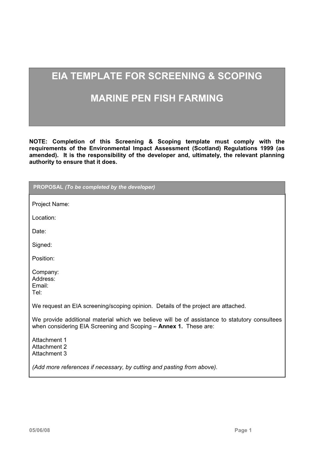 NOTE: Completion of This Screening & Scoping Template Must Comply with the Requirements