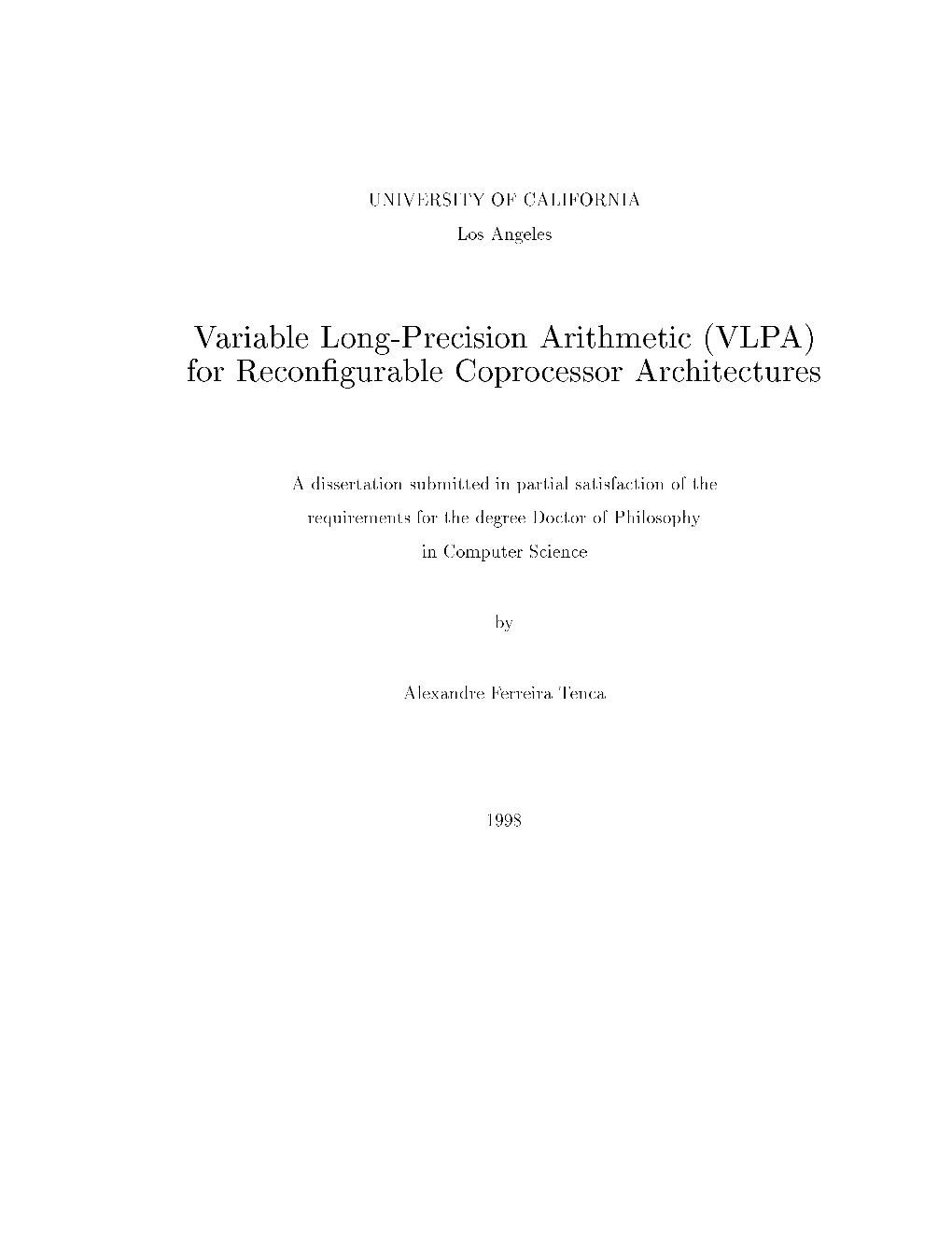 Variable Long-Precision Arithmetic (VLPA) for Recon Gurable