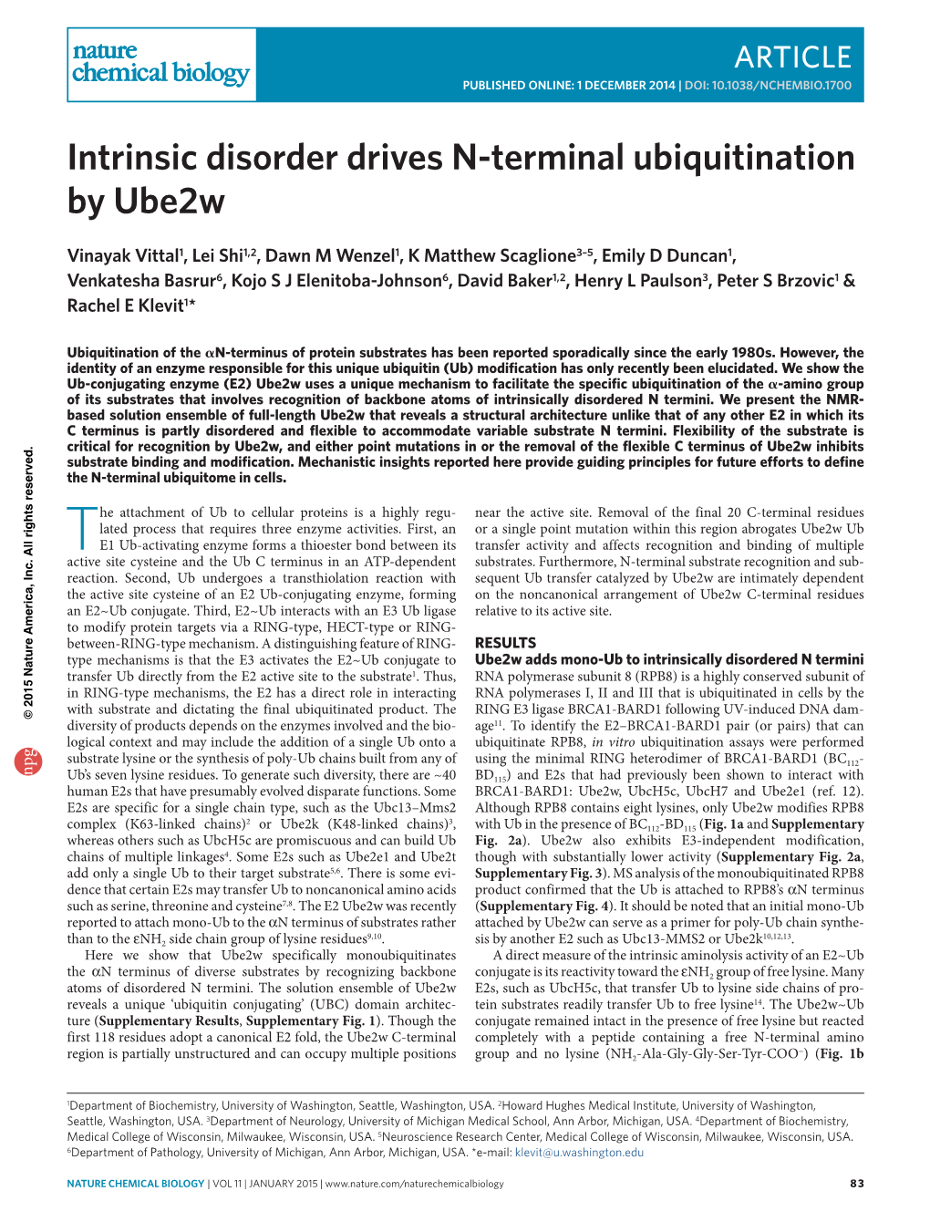 Intrinsic Disorder Drives N-Terminal Ubiquitination by Ube2w