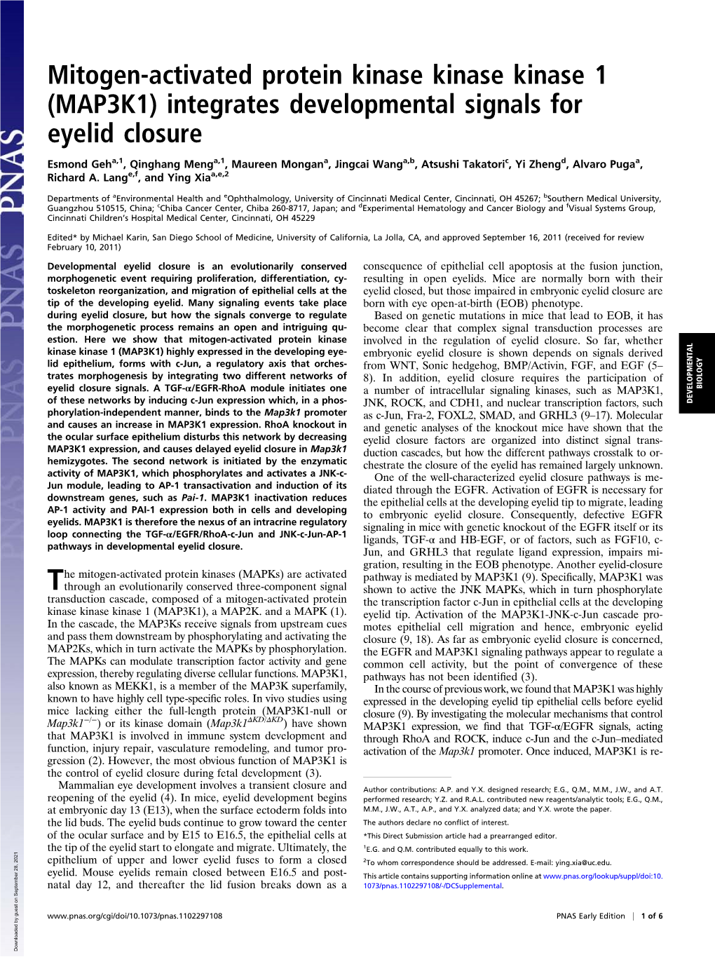 MAP3K1) Integrates Developmental Signals for Eyelid Closure