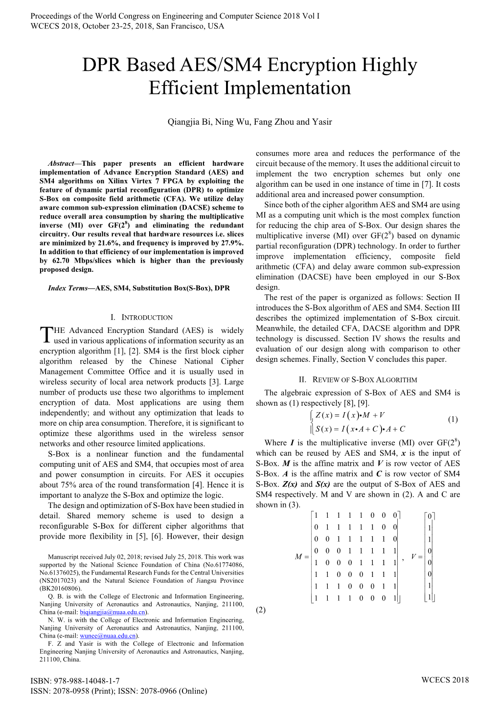 DPR Based AES/SM4 Encryption Highly Efficient Implementation