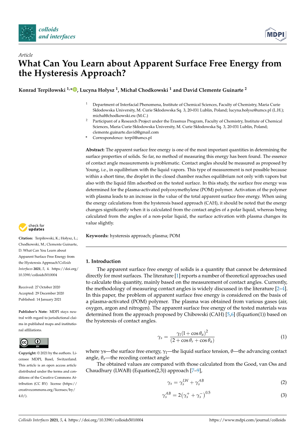 What Can You Learn About Apparent Surface Free Energy from the Hysteresis Approach?