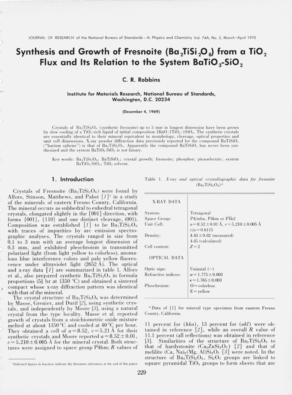 Synthesis and Growth of Fresnoite (Ba2tisi2o8)