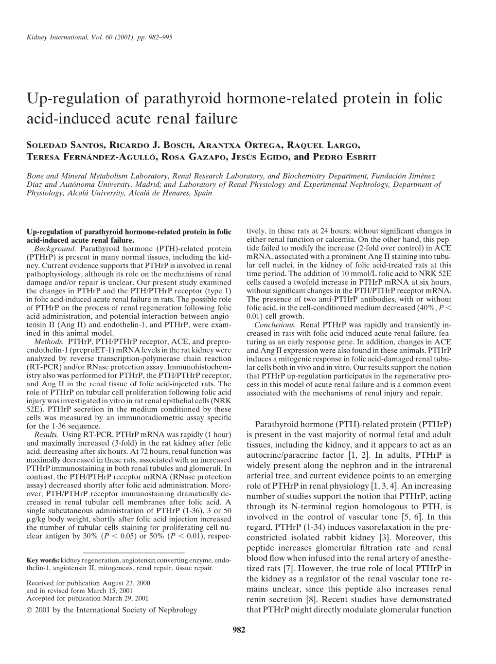 Up-Regulation of Parathyroid Hormone-Related Protein in Folic Acid-Induced Acute Renal Failure