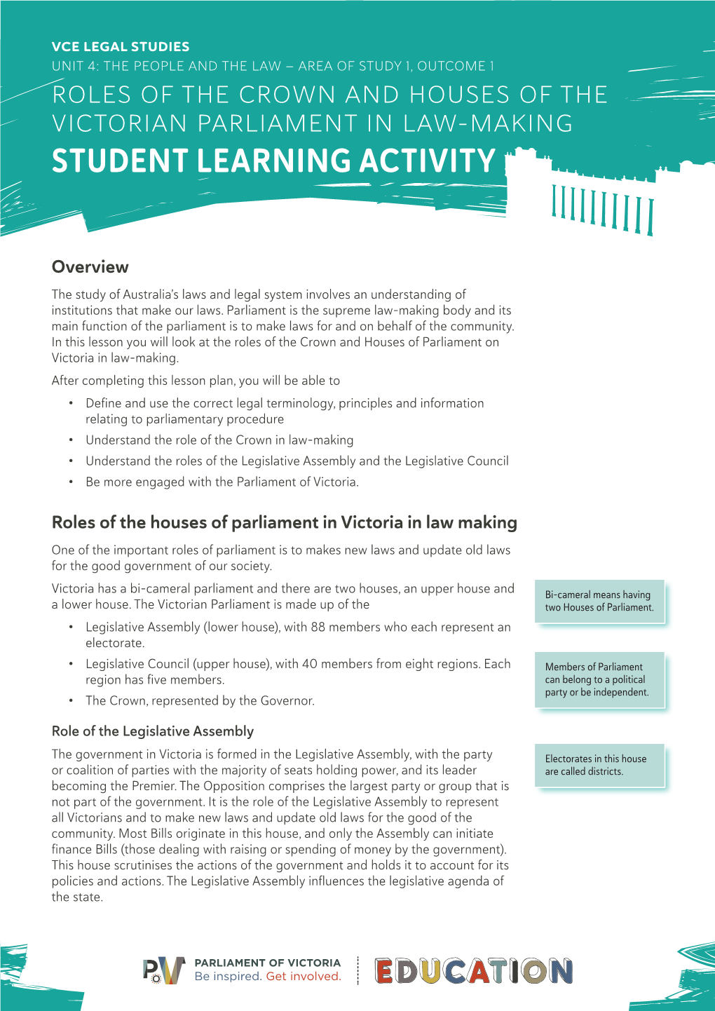 Roles of the Crown and Houses of the Victorian Parliament in Law‑Making Student Learning Activity