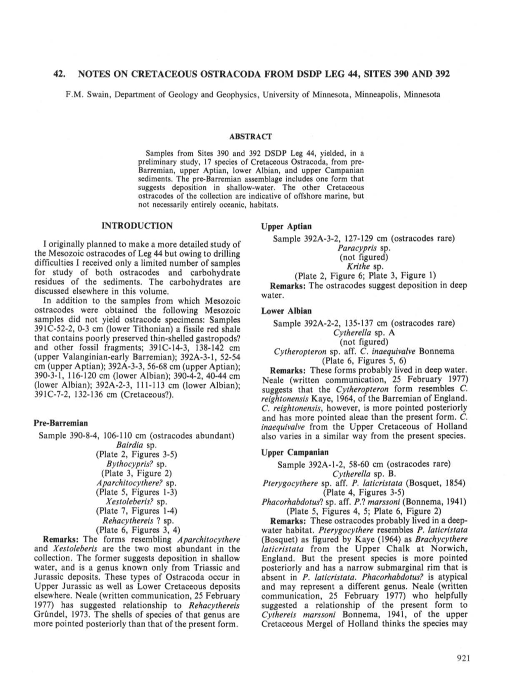 42. Notes on Cretaceous Ostracoda from Dsdp Leg 44, Sites 390 and 392