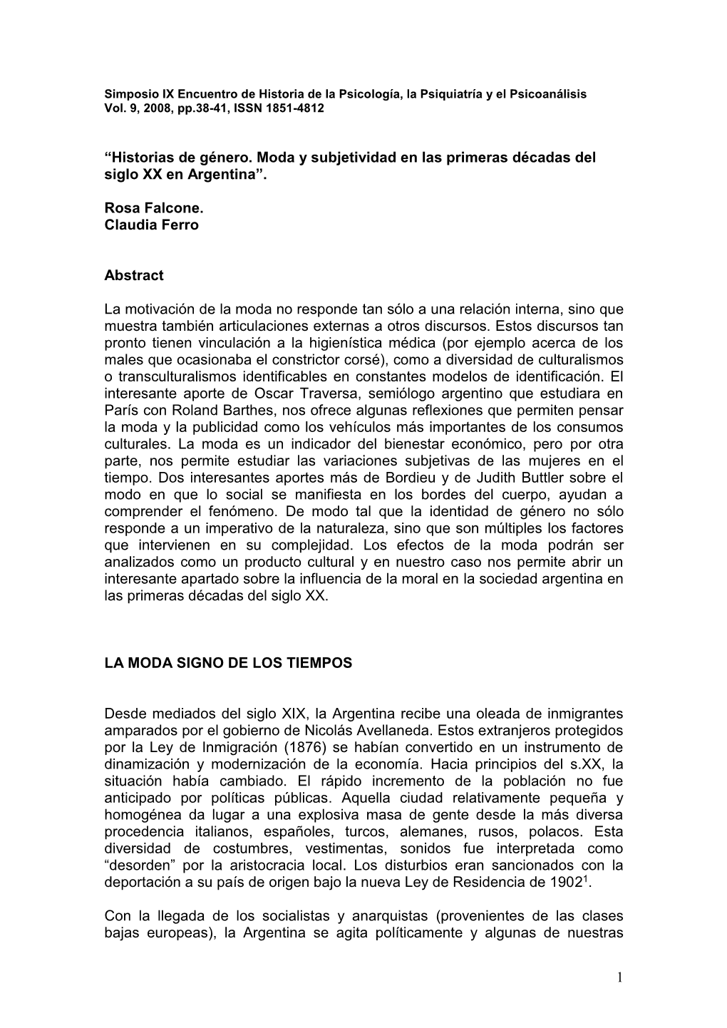 1 “Historias De Género. Moda Y Subjetividad En Las Primeras