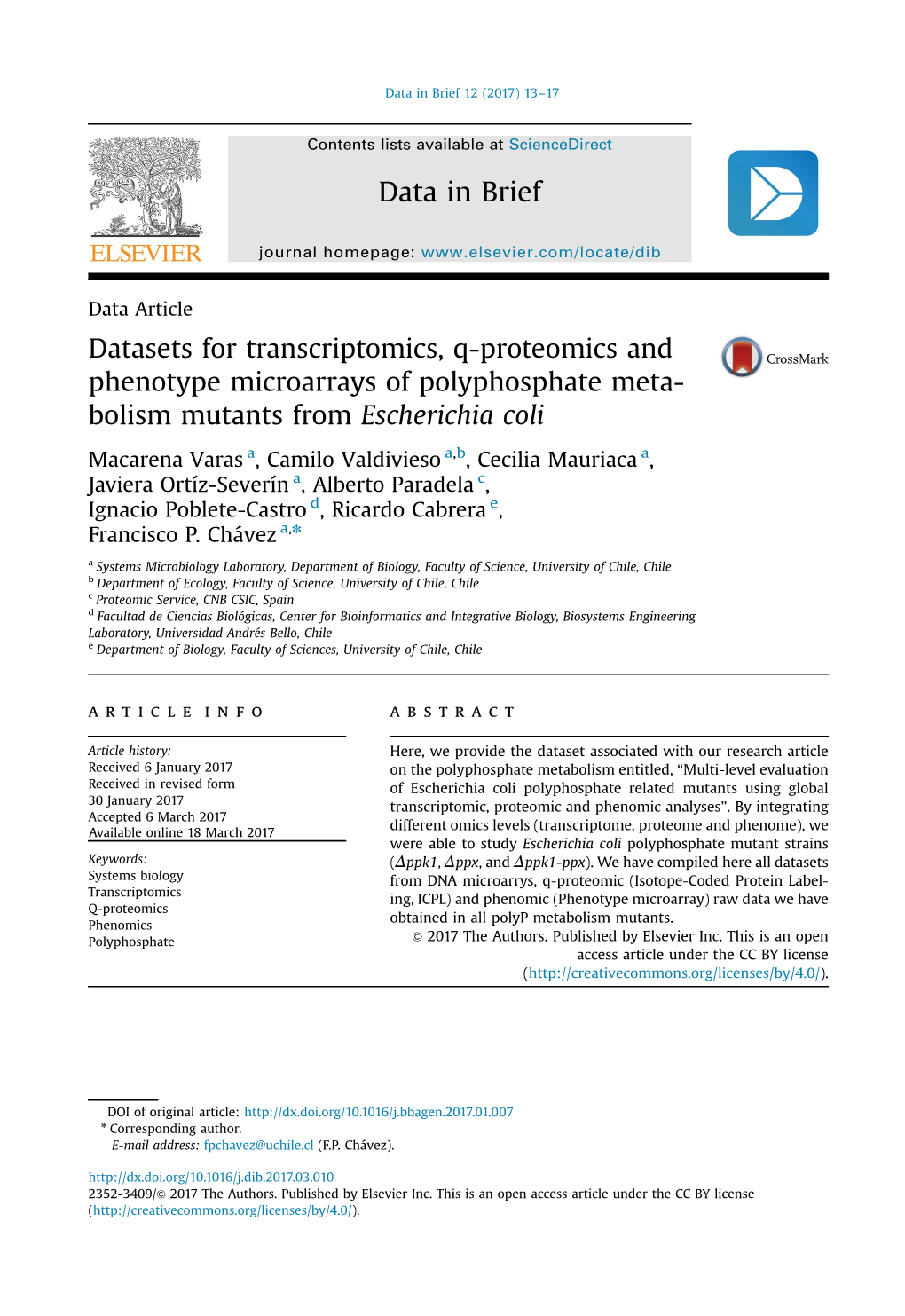 Datasets for Transcriptomics, Q-Proteomics and Phenotype Microarrays of Polyphosphate Meta- Bolism Mutants from Escherichia Coli