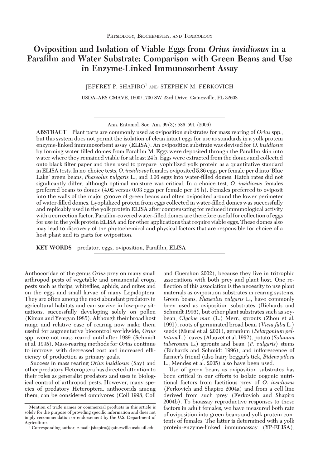 Oviposition and Isolation of Viable Eggs from Orius Insidiosus