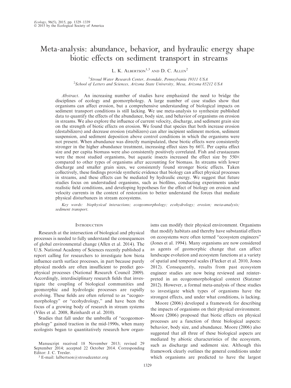 Meta-Analysis: Abundance, Behavior, and Hydraulic Energy Shape Biotic Effects on Sediment Transport in Streams