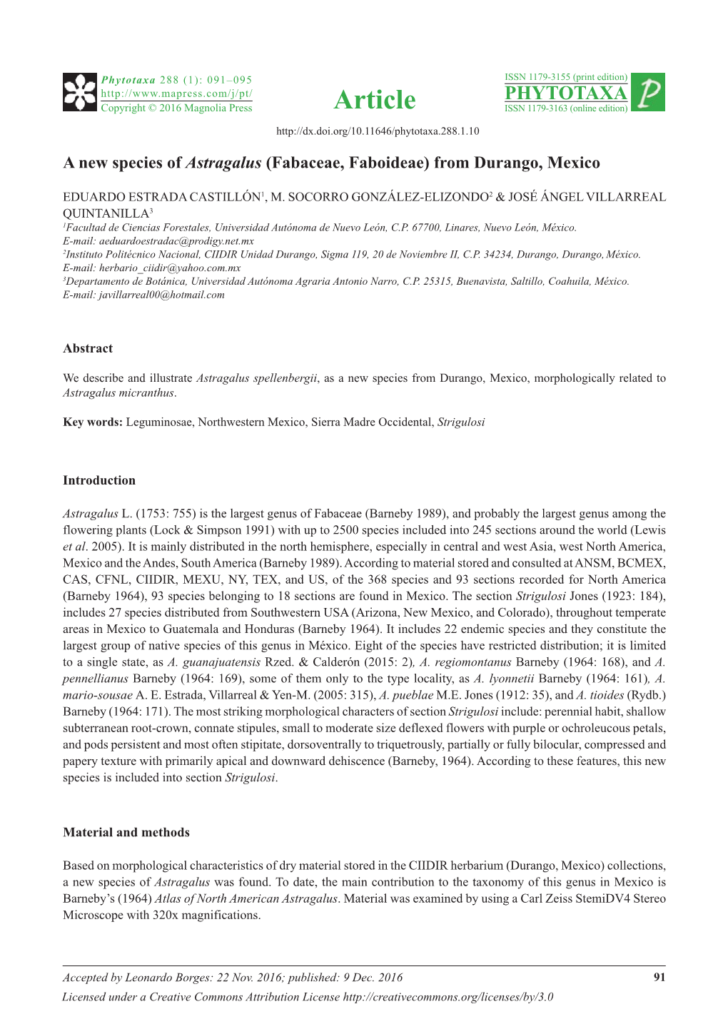 A New Species of Astragalus (Fabaceae, Faboideae) from Durango, Mexico