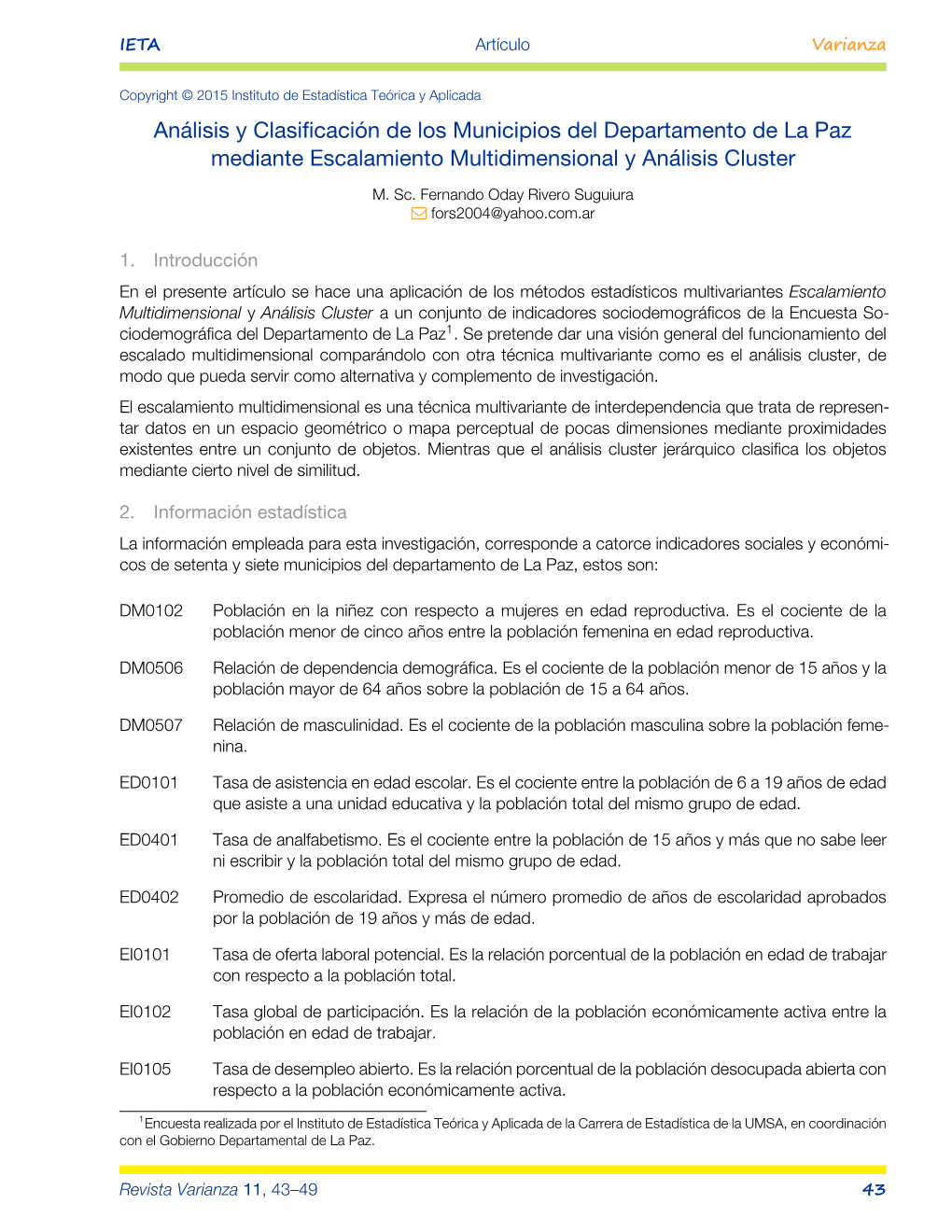 Análisis Y Clasificación De Los Municipios Del Departamento De La Paz Mediante Escalamiento Multidimensional Y Análisis Cluster