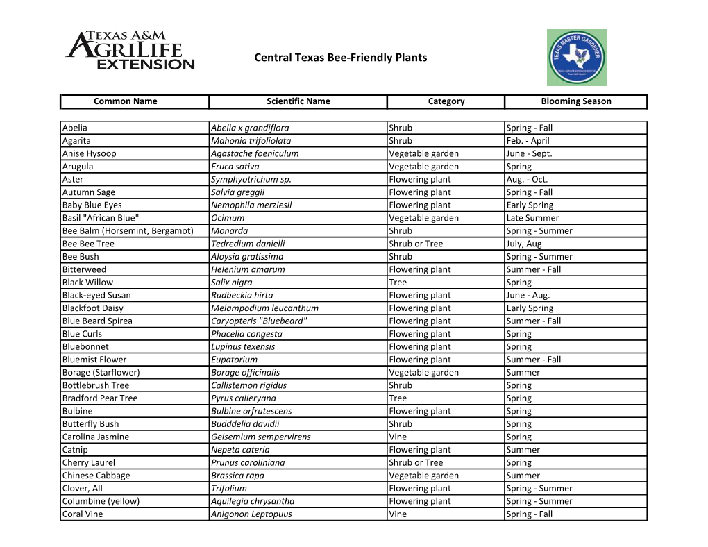 Central Texas Bee-Friendly Plants