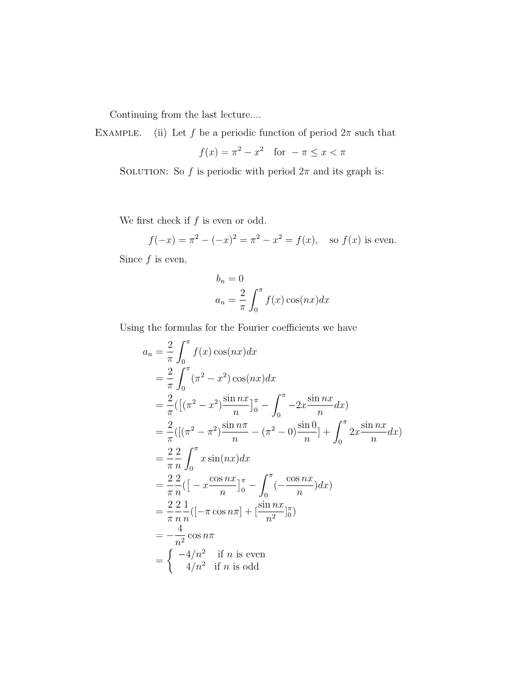 Let F Be a Periodic Function of Period 2Π Such That F(X) = Π2