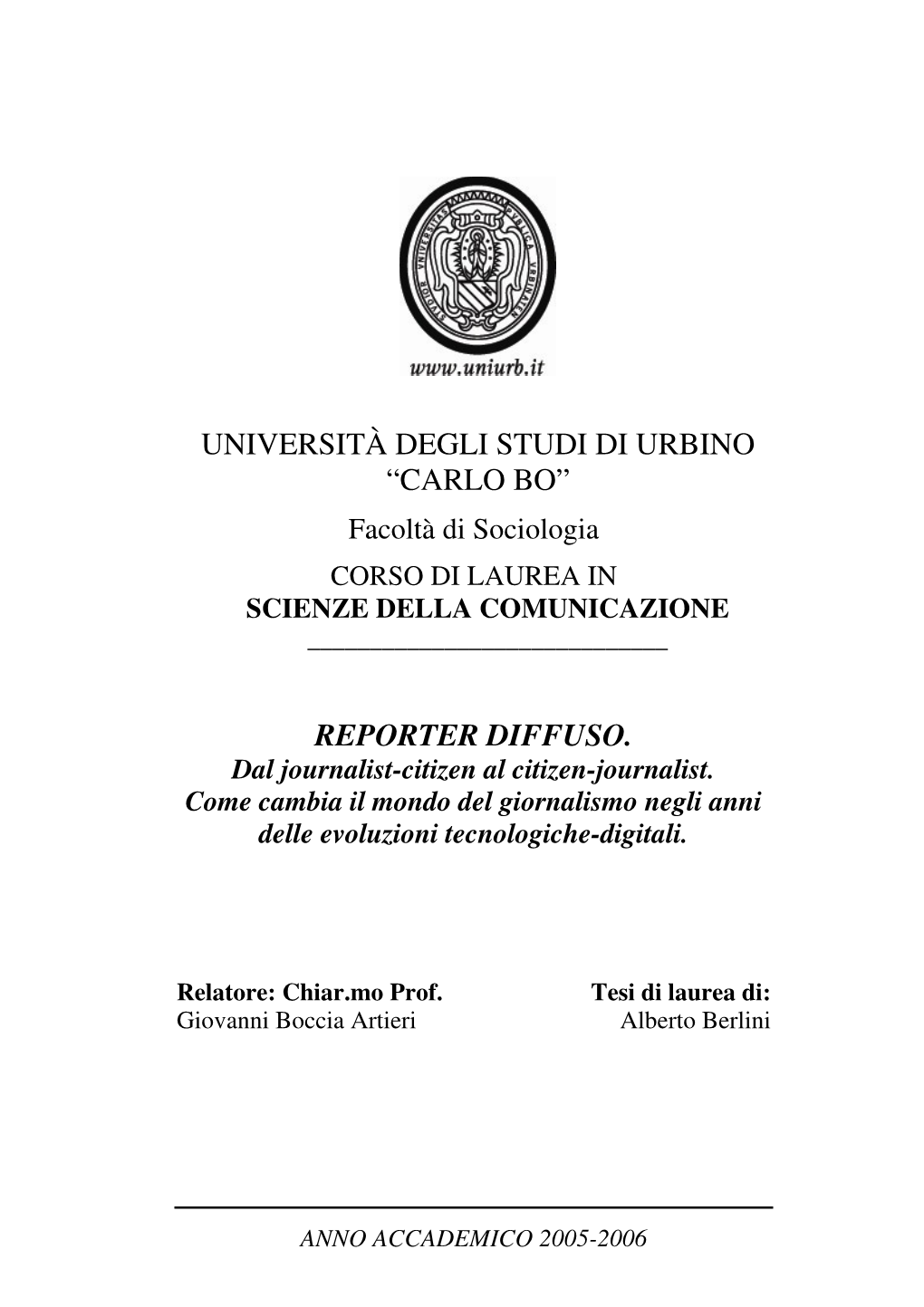 Università Degli Studi Di Urbino “Carlo Bo”