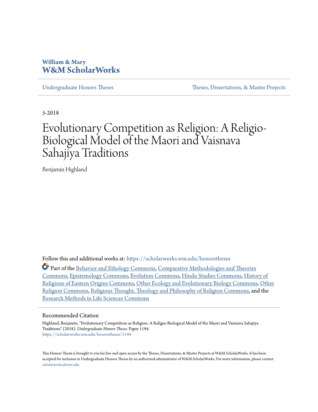 A Religio-Biological Model of the Maori and Vaisnava Sahajiya Traditions