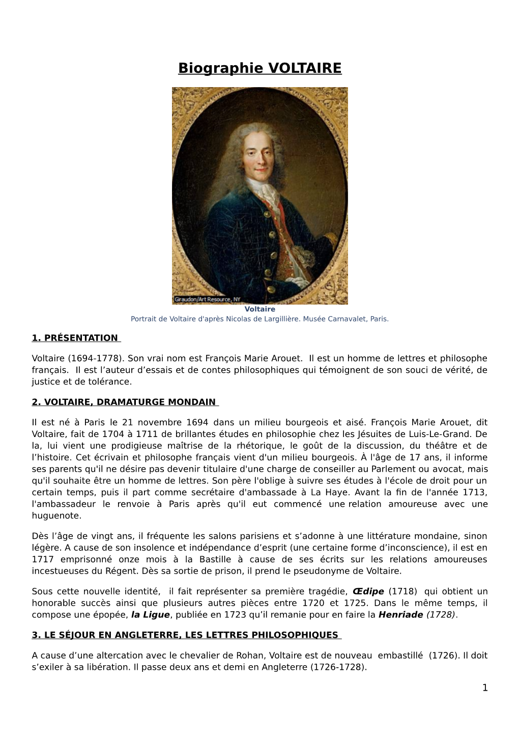 Biographie VOLTAIRE