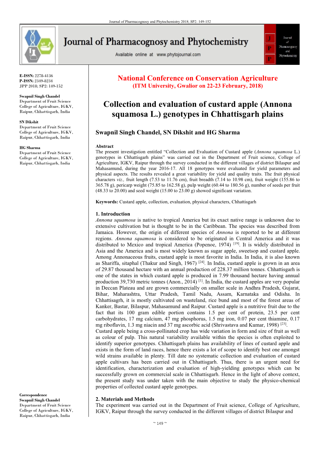 Collection and Evaluation of Custard Apple (Annona Squamosa L