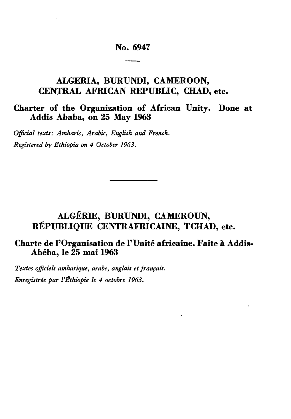 No. 6947 ALGERIA, BURUNDI, CAMEROON, CENTRAL AFRICAN