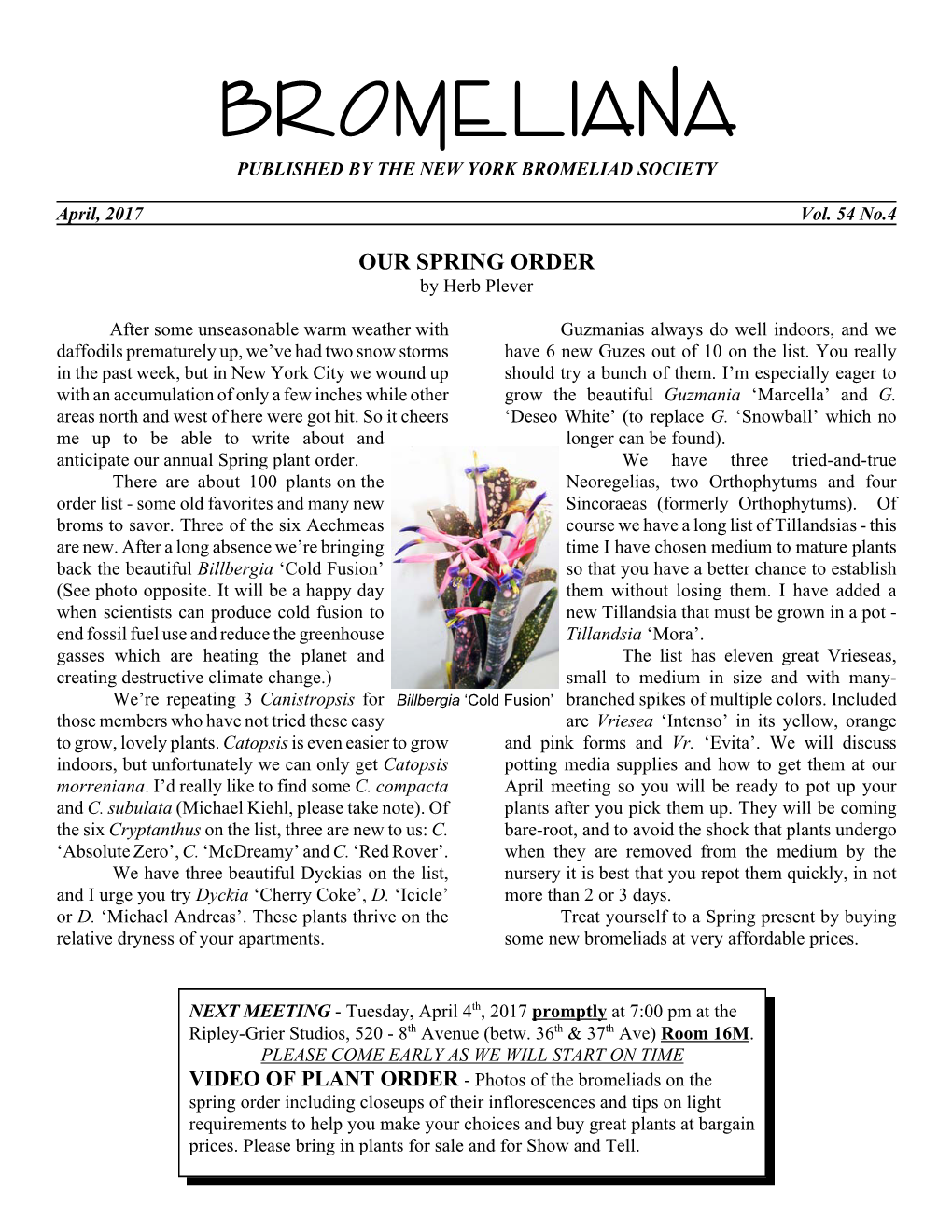 Bromeli Ana Published by the New York Bromeliad Society