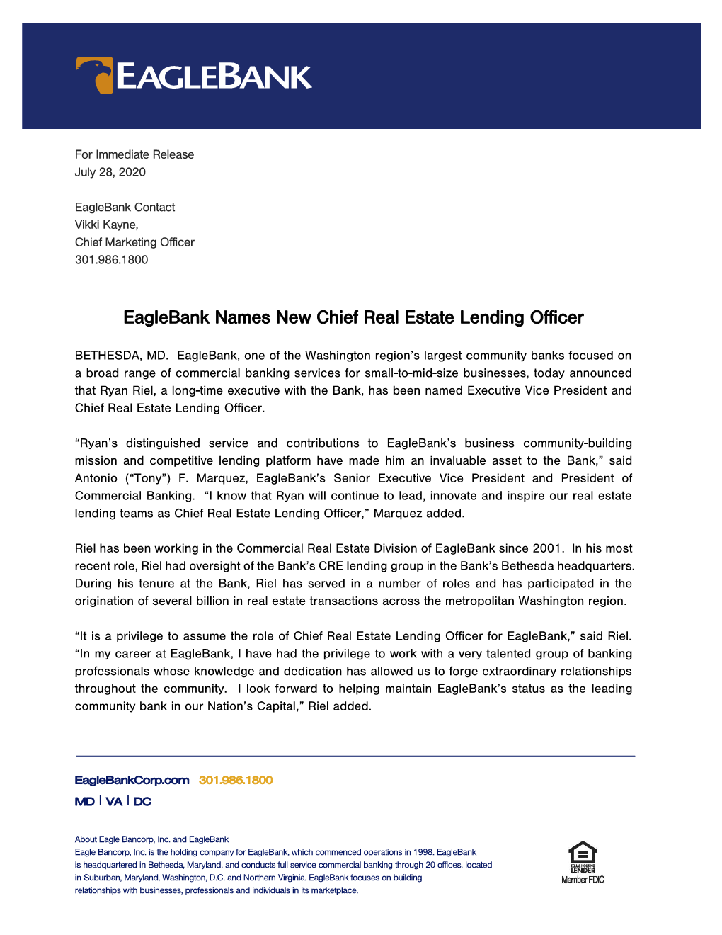 Eaglebank Names New Chief Real Estate Lending Officer