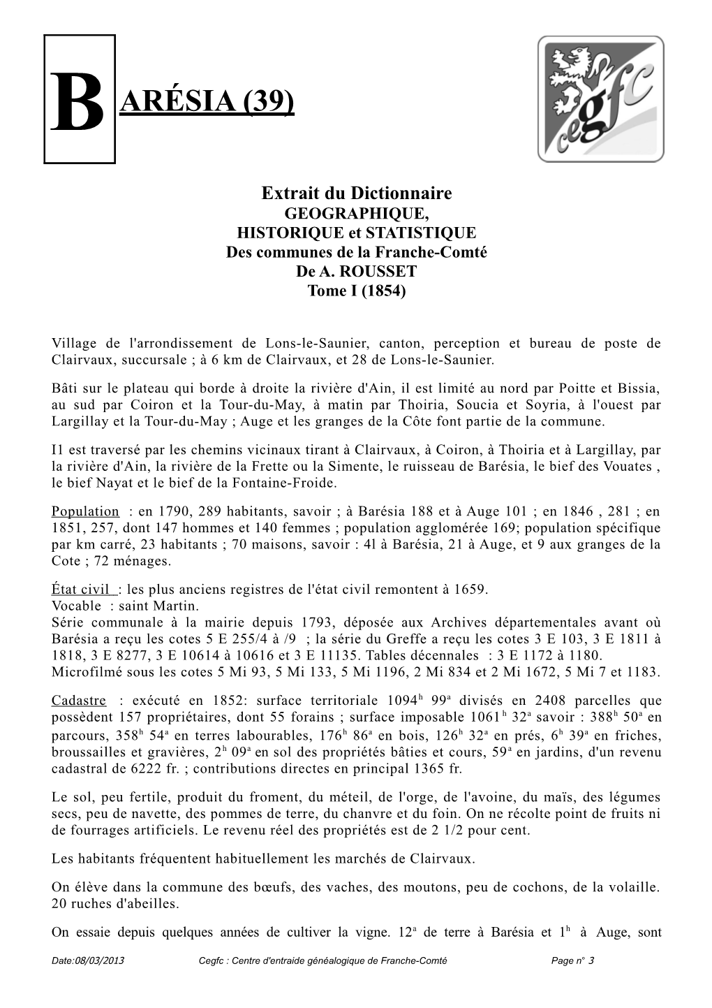 Notice Historique De Barésia