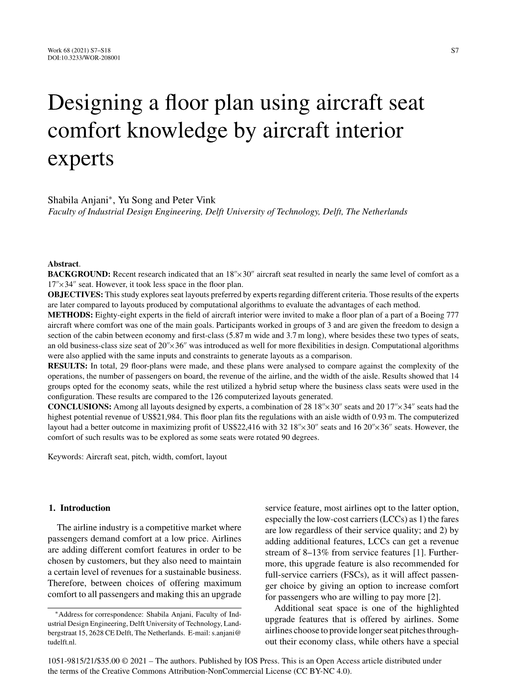 Designing a Floor Plan Using Aircraft Seat Comfort Knowledge