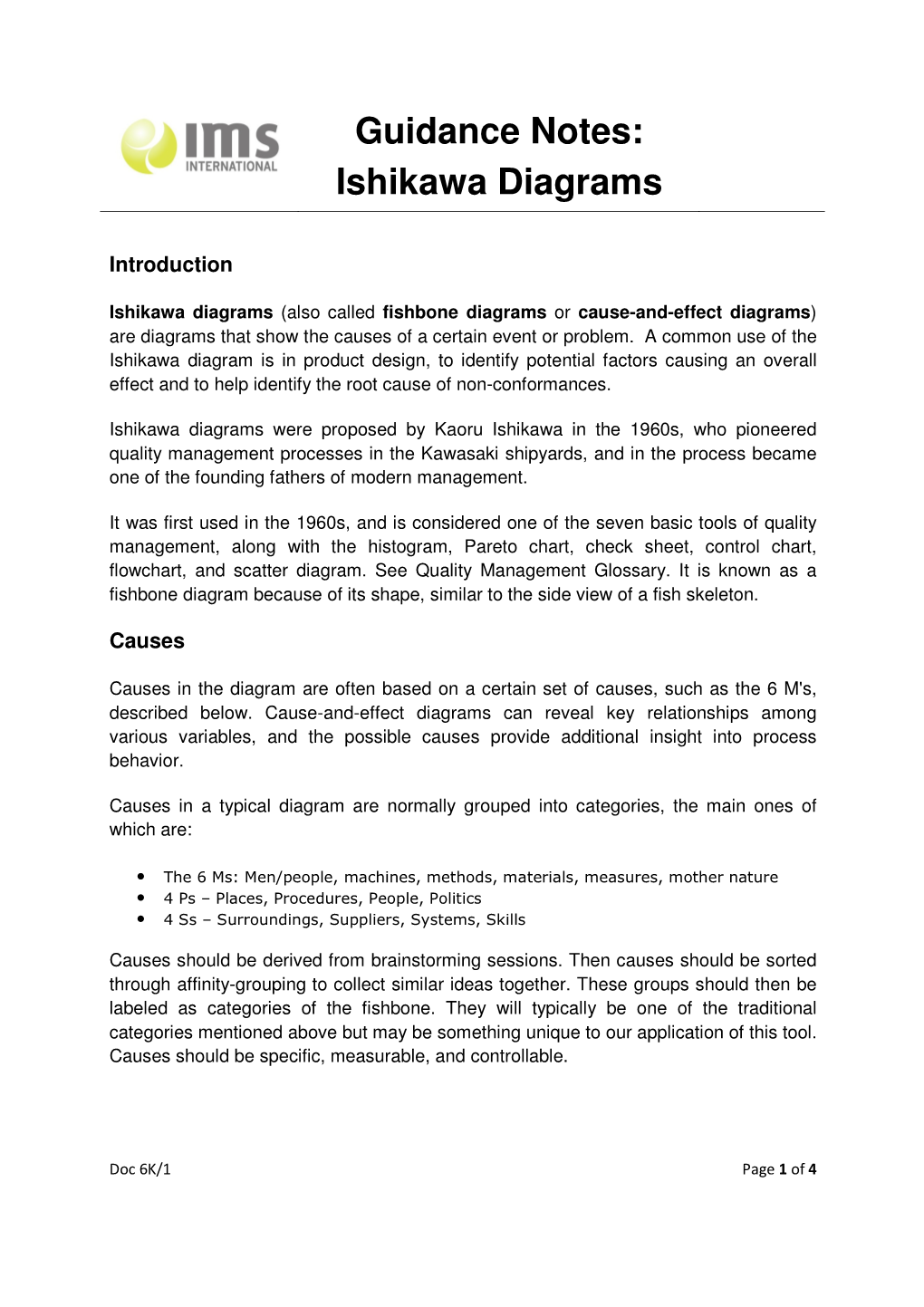 Guidance Notes: Ishikawa Diagrams