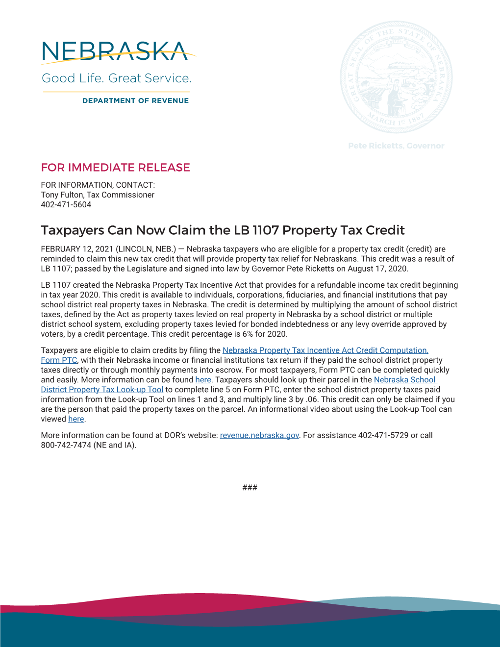 Taxpayers Can Now Claim the LB 1107 Property Tax Credit