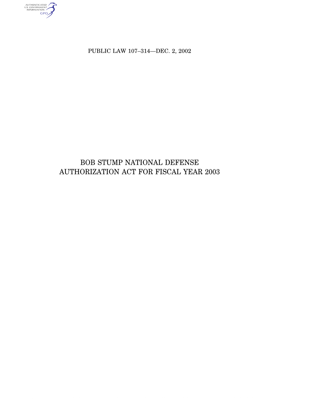 Bob Stump National Defense Authorization Act for Fiscal Year 2003