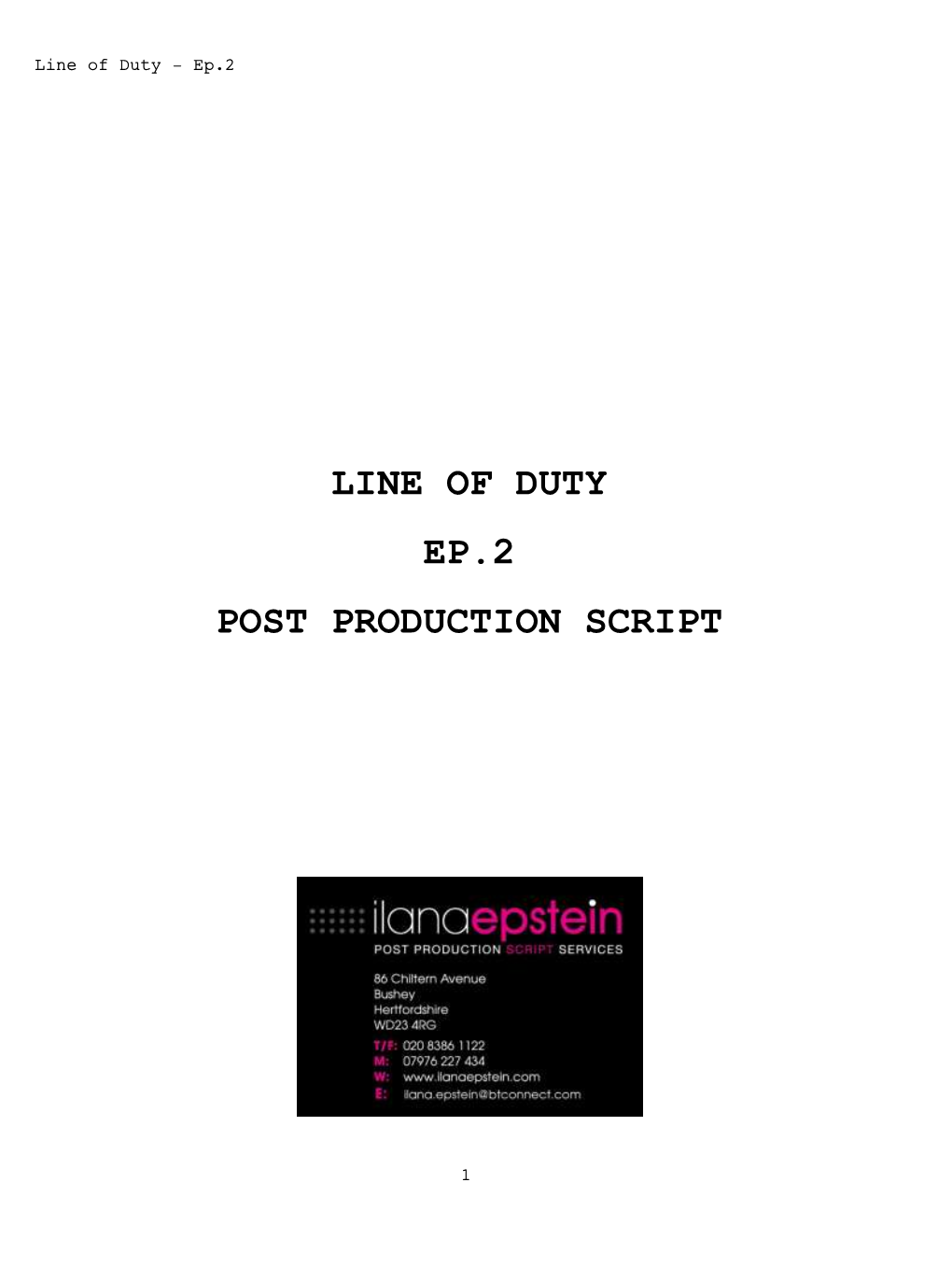 Line of Duty Ep.2 Post Production Script