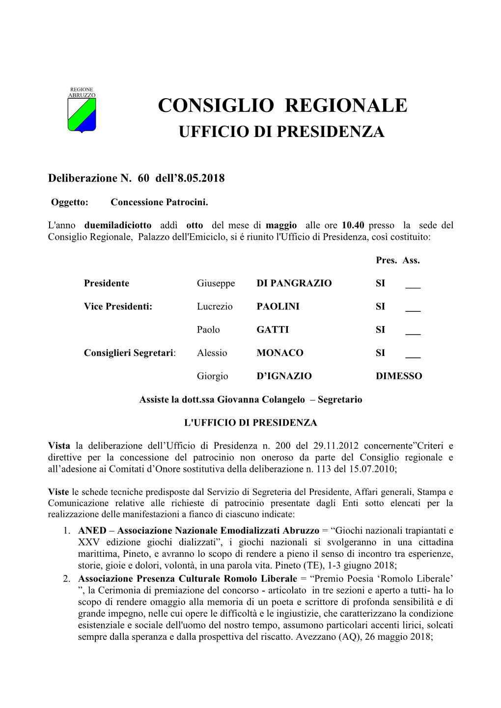 Consiglio Regionale Ufficio Di Presidenza