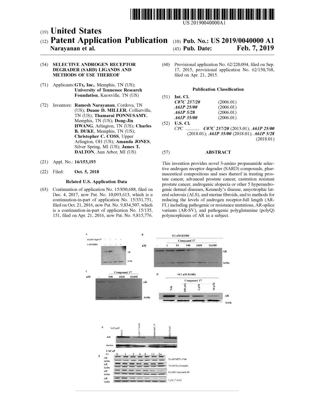 US 2019 / 0040000 A1 Narayanan Et Al