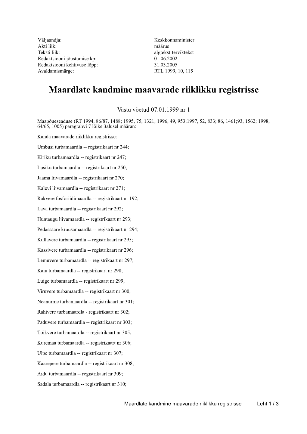 Maardlate Kandmine Maavarade Riiklikku Registrisse