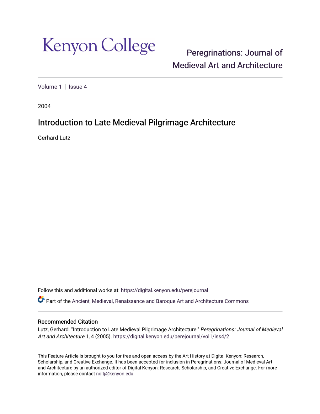 Introduction to Late Medieval Pilgrimage Architecture