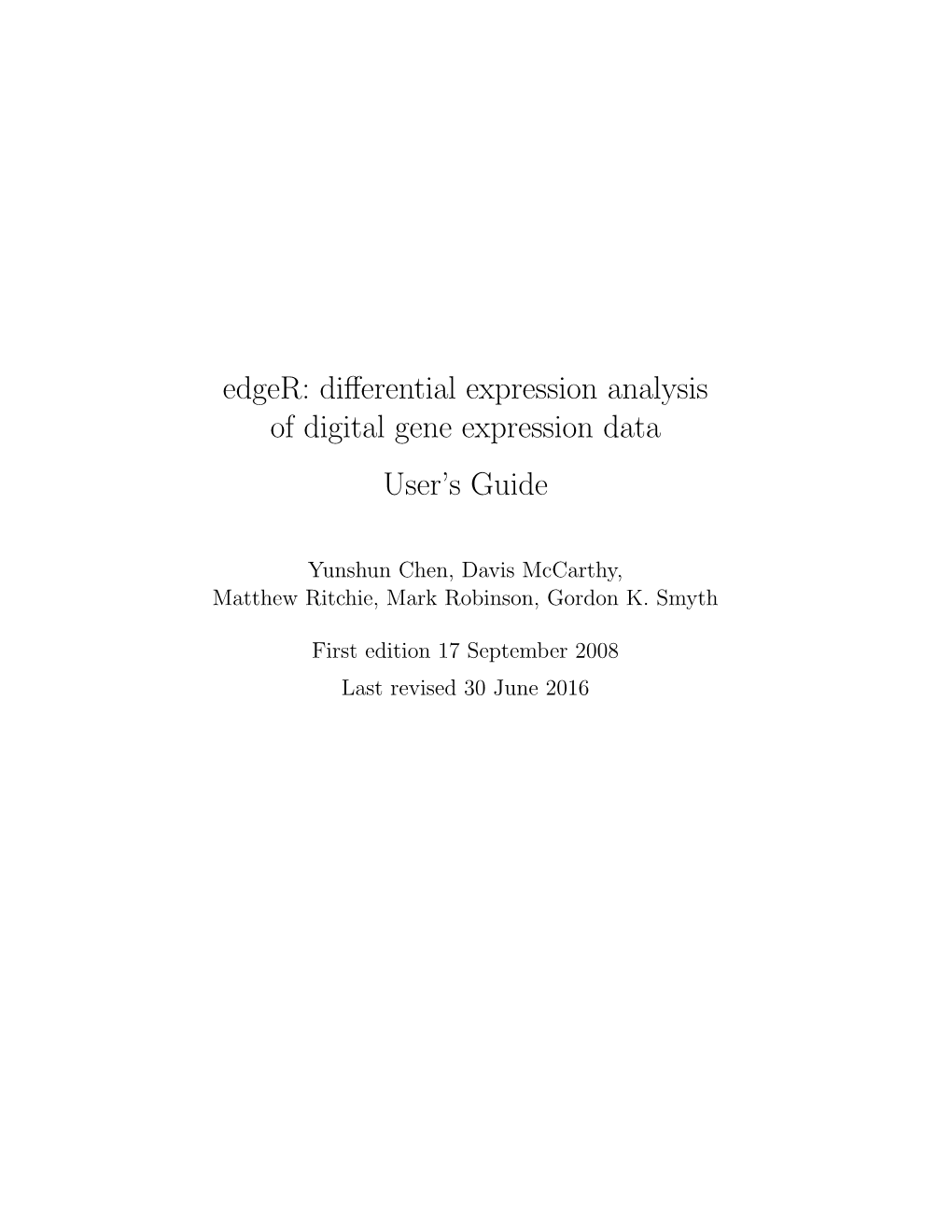 Edger: Differential Expression Analysis of Digital Gene